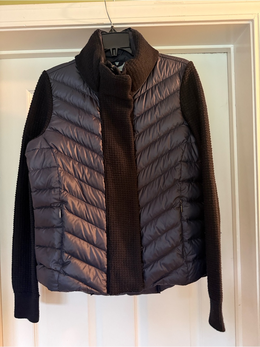 Athleta Responsible Down Waffle Knit Puffer Jacket Navy Blue Medium - Picture 3 of 10